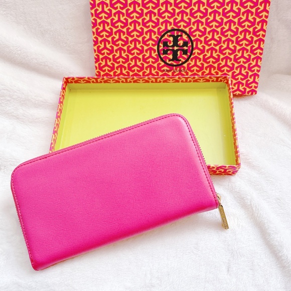 New Tory Burch fuchsia pink long zip wallet - Picture 4 of 5